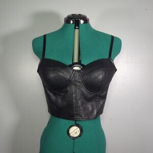Haute Monde Faux Leather Corset Crop Top L Y2K Grunge Goth Bustier Alt Biker